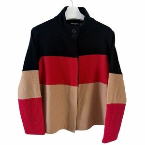 KARL LAGERFELD Paris colorblock wool blend sweater black red camel black l